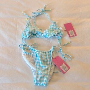 Stoney Clover Lane Target String Bikini in Light Blue Gingham. XS.